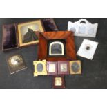 One box: 14 assorted Victorian and Edwardian portrait photographs, mainly framed or mounted, plus