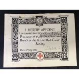 QUEEN ELIZABETH THE QUEEN MOTHER (1900-2002) signed certificate appointing Lieut-Col Richard Royner,