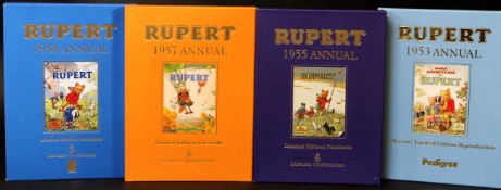 RUPERT, facsimile editions of 1953, 1955, 1957-58 annuals, all in slip-cases with certificates (4)