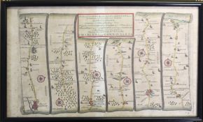THOMAS GARDNER: THE ROAD FROM IPSWICH...TO NORWICH... TO ALESHAM, engraved hand coloured road map,