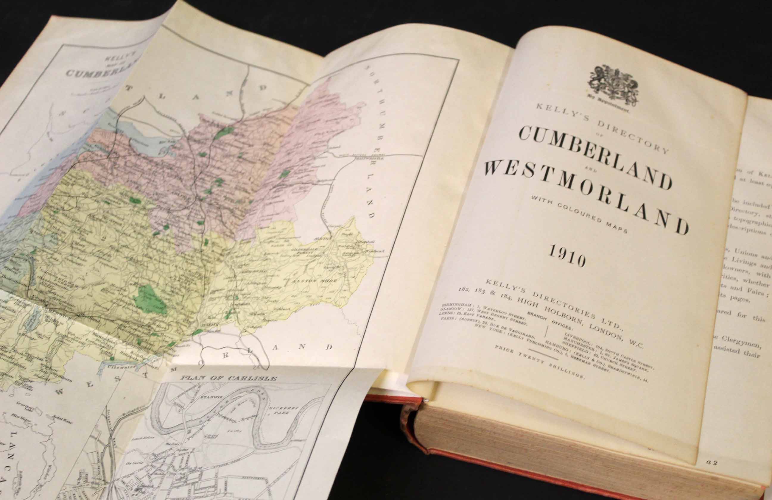 KELLY'S DIRECTORY OF CUMBERLAND AND WESTMORLAND, 1910, 2 folding maps, original blind stamped - Image 2 of 3