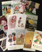 Small packet: approx 50 humorous postcards including Mabel Lucie Atwell + Lawson Wood + Kit Forres