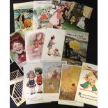 Small packet: approx 50 humorous postcards including Mabel Lucie Atwell + Lawson Wood + Kit Forres