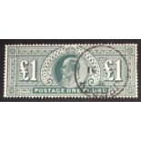 GB-Edward VII 1911-13 Somerset House £1 deep green fine used Jersey C.D.S., SG320