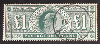 GB-Edward VII 1911-13 Somerset House £1 deep green fine used Jersey C.D.S., SG320