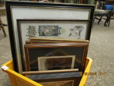 BOX CONTAINING MIXED PICTURES, PRINTS, REPRODUCTION MAP ETC