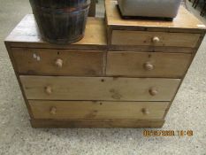 PINE FRAMED DROP TOP CHEST WITH FIVE DRAWERS WITH TURNED KNOB HANDLES