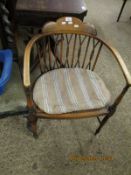 BEECHWOOD FRAMED BOW BACK ARMCHAIR WITH CANE SEAT