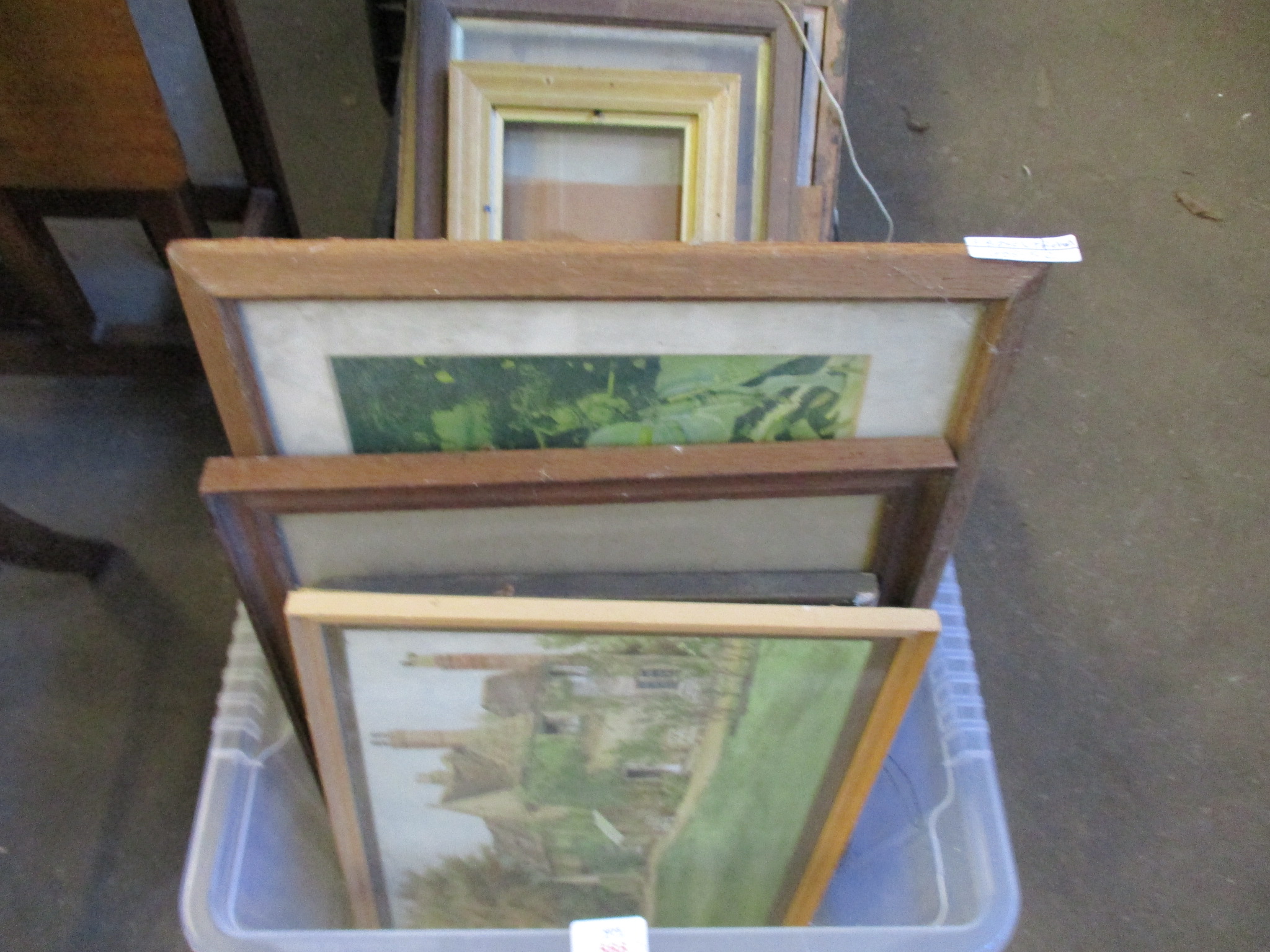 THREE CRATES CONTAINING ASSORTED VARYING SIZED PICTURE FRAMES, WATERCOLOURS ETC