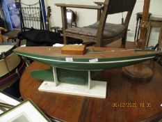 GREEN PAINTED MAHOGANY POND YACHT HULL