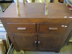 BEECHWOOD SIDE CABINET WITH TWO DRAWERS OVER TWO CUPBOARD DOORS