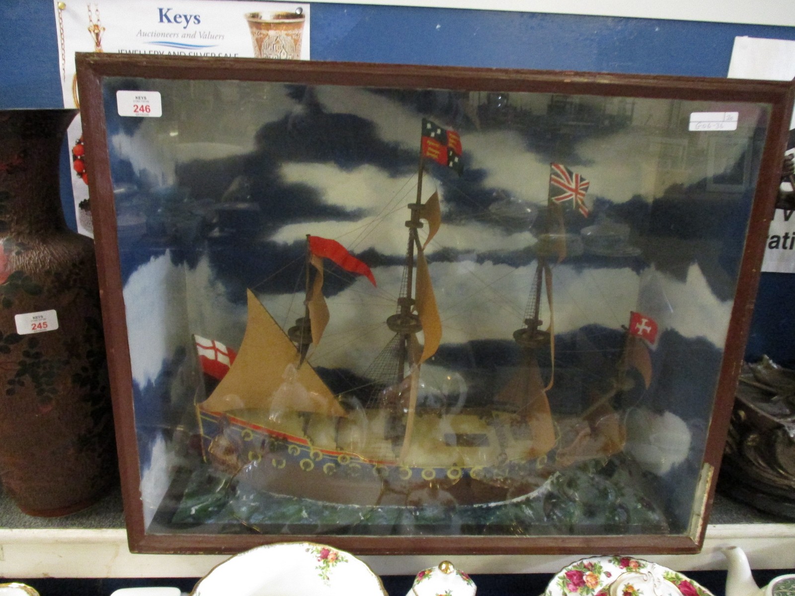 CASED AND PAINTED MODEL OF A SHIP