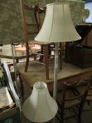 PAINTED COLUMN STANDARD LAMP WITH CREAM SHADE TOGETHER WITH A FURTHER SMALLER SIDE LAMP (2)