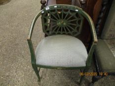 GOOD QUALITY ADAMS STYLE GREEN AND FLORAL PAINTED ARMCHAIR