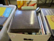 BOX CONTAINING AN ARTISTS BOX, ARTISTS SUNDRIES, BOOKS ETC