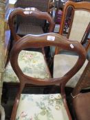 PAIR OF VICTORIAN MAHOGANY BALLOON BACK DINING CHAIRS WITH FLORAL DROP IN SEATS