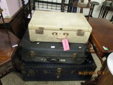 THREE ASSORTED VARYING SIZED REXINE SUITCASES