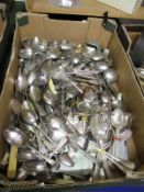 BOX CONTAINING MIXED SILVER PLATED FLATWARES ETC