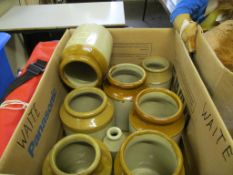 BOX CONTAINING STONEWARE JARS