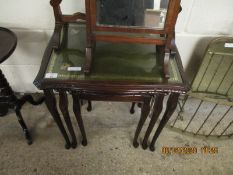 REPRODUCTION NEST OF THREE TABLES WITH GREEN LEATHER INSERT TOP