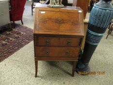 REPRODUCTION MAHOGANY SMALL PROPORTION DROP FRONTED BUREAU WITH TWO FULL WIDTH DRAWERS ON SPLAYED