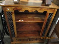 EASTERN HARDWOOD TWO FIXED SHELF BOOKCASE WITH METAL GRILLE FRONT