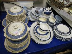 QUANTITY OF ALFRED MEAKIN MORA BLUE AND GILDED RIM PART DINNER WARES TO INCLUDE GRADUATED SET OF