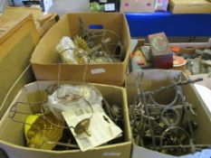 THREE BOXES OF MIXED LAMP FITTINGS, SPIRIT KETTLE STANDS AND VARIOUS LAMP AND LIGHT FITTINGS (3)