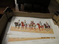 BOX CONTAINING MIXED UNFRAMED PRINTS OF MILITARY CAVALRY MEN