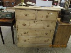 VICTORIAN PINE STRAIGHT FRONTED CHEST WITH TWO OVER THREE FULL WIDTH DRAWERS WITH TURNED KNOB