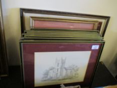 QUANTITY OF HOGARTH FRAMED CHURCH PRINTS ETC