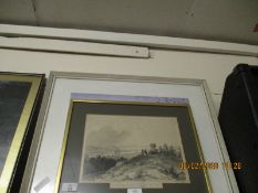 WHITE FRAMED PRINT, AND A VICTORIAN ETCHING “THE AVON AND SEVERN FROM PENHOLE POINT”