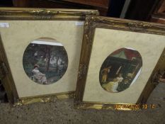 PAIR OF GILT FRAMED OVAL COLOURED CLASSICAL PRINTS