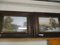 PAIR OF OAK FRAMED PRINTS OF CATTLE AND SHEEP IN A SNOWSCAPE