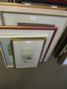 GROUP CONTAINING MIXED WATERCOLOURS, PRINTS, CRICKETING PRINTS ETC