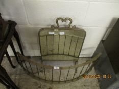 VICTORIAN BRASS FIREGUARD WITH MIRROR FRONT AND A FURTHER BRASS RAILED FIRE GUARD (2)