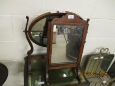 GEORGIAN MAHOGANY DRESSING TABLE MIRROR WITH OVAL MIRROR AND SHAPED SUPPORTS TOGETHER WITH A FURTHER