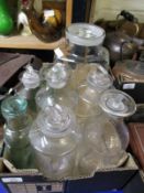 BOX CONTAINING MIXED GLASS CHEMIST TYPE JARS