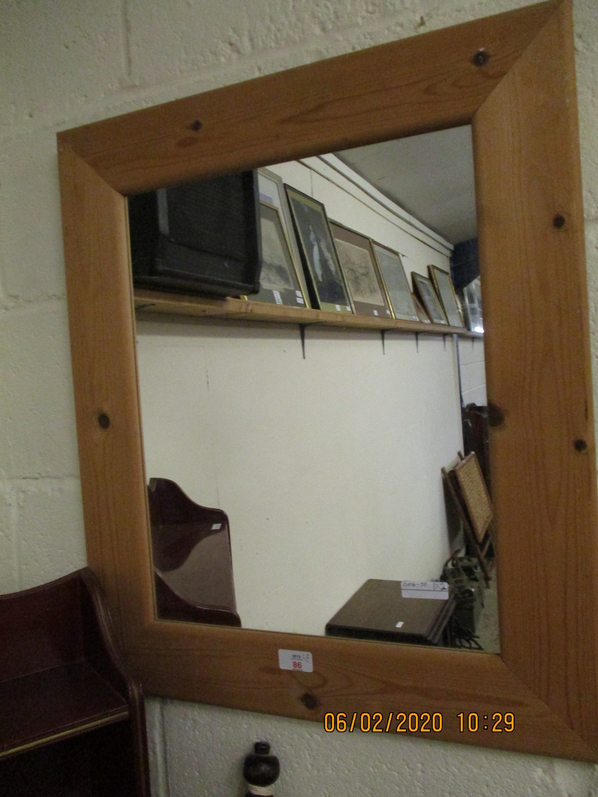 PINE RECTANGULAR WALL MIRROR AND A FURTHER STAINED PINE WALL MIRROR (2)