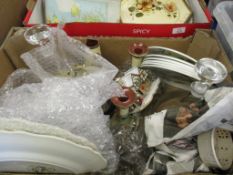 BOX CONTAINING GLASS DECANTER, ORNAMENTS ETC