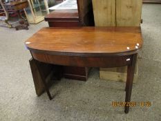 19TH CENTURY MAHOGANY FOLD OVER CARD TABLE ON TAPERING SQUARE LEGS