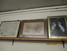 REPRODUCTION MAP OF KENT AND A FURTHER PRINT OF TREES AND A FRAMED CLASSICAL PRINT (3)