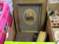 BOX CONTAINING VICTORIAN PHOTOGRAPH ALBUMS, FRAMED PHOTOGRAPHS ETC