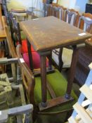 MAHOGANY SIDE TABLE AND A VICTORIAN OAK CHAIR WITH GREEN UPHOLSTERY (2)