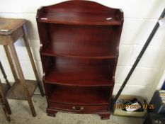 TEAK FRAMED WATERFALL FRONT BOOKCASE WITH SINGLE DRAWER TO BASE