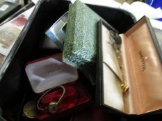 BOX CONTAINING COSTUME JEWELLERY, COFFEE SPOONS ETC