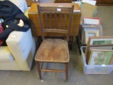 ELM HARD SEATED KITCHEN CHAIR AND AN OAK FRAMED DROP LEAF GATE LEG TABLE