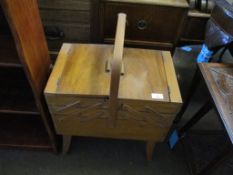 BEECHWOOD FRAMED CONCERTINA SEWING BOX AND STAND