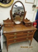 EDWARDIAN MAHOGANY OVAL MIRROR BACK DRESSING CHEST WITH SATINWOOD INLAY