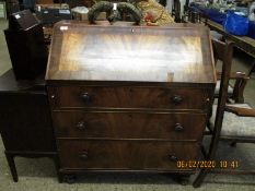 MAHOGANY AND ROSEWOOD BANDED THREE FULL WIDTH DRAWER BUREAU WITH DROP FRONT